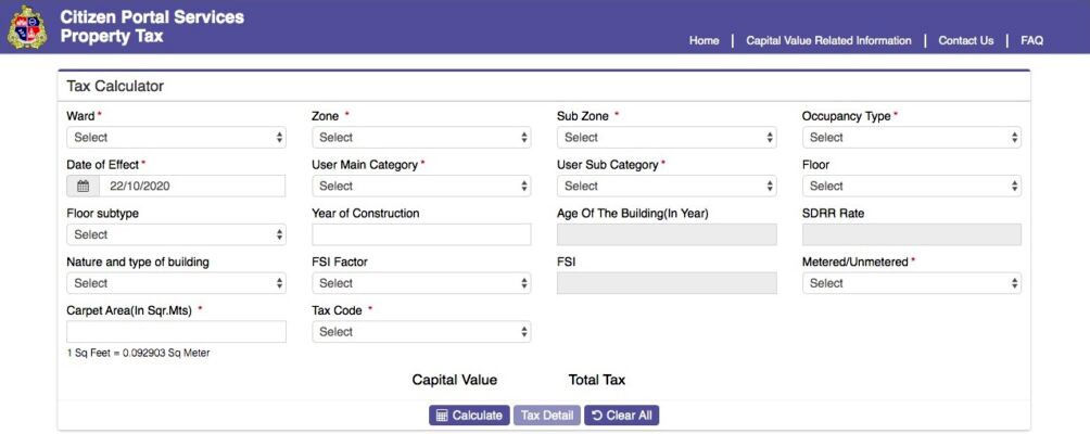 calculate MCGM property tax on MCGM portal