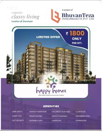 Flat for Sale of Carpet 1080 Sq.ft in Bhuvan Happy Homes Shamirpet Hyderabad by Mrinali Sarkar Flat for Sale of Carpet 1080 Sq.ft in Bhuvan Happy Homes Shamirpet Hyderabad by Mrinali Sarkar