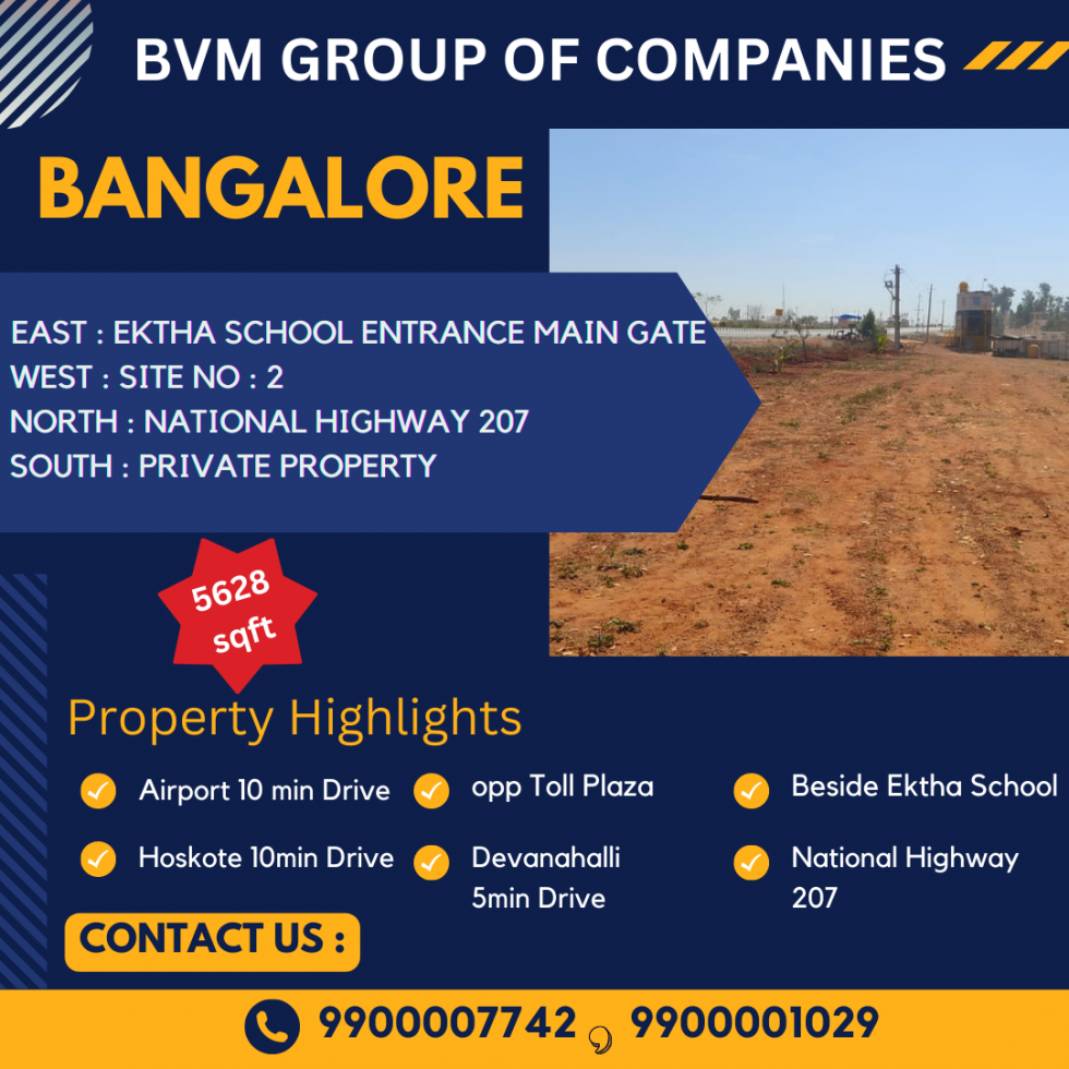Plot 5628 Sq.ft Commercial Space for Sale in Devanahalli Bangalore by BVM Real Estate Plot 5628 Sq.ft Commercial Space for Sale in Devanahalli Bangalore by BVM Real Estate