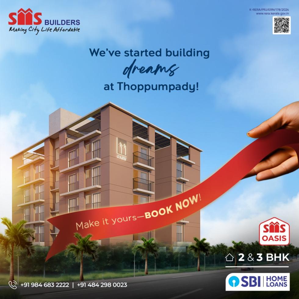 3 BHK Flat for Sale of Built-up 1192 Sq.ft in SMS Oasis Thoppumpady Kochi by SMS Builders - Kochi 3 BHK Flat for Sale of Built-up 1192 Sq.ft in SMS Oasis Thoppumpady Kochi by SMS Builders - Kochi