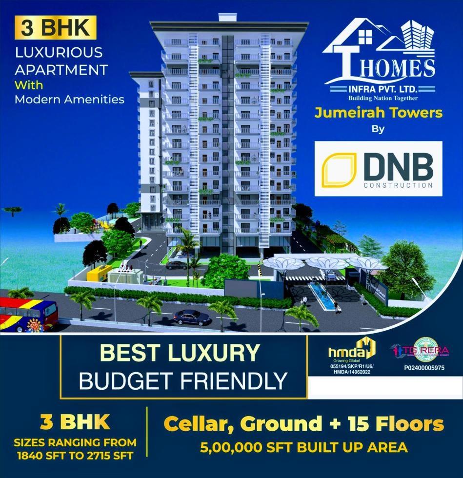 3 BHK Flat for Sale of Built-up 1840 Sq.ft in Jumeirah Towers by DNB Mokila Hyderabad by Krishna