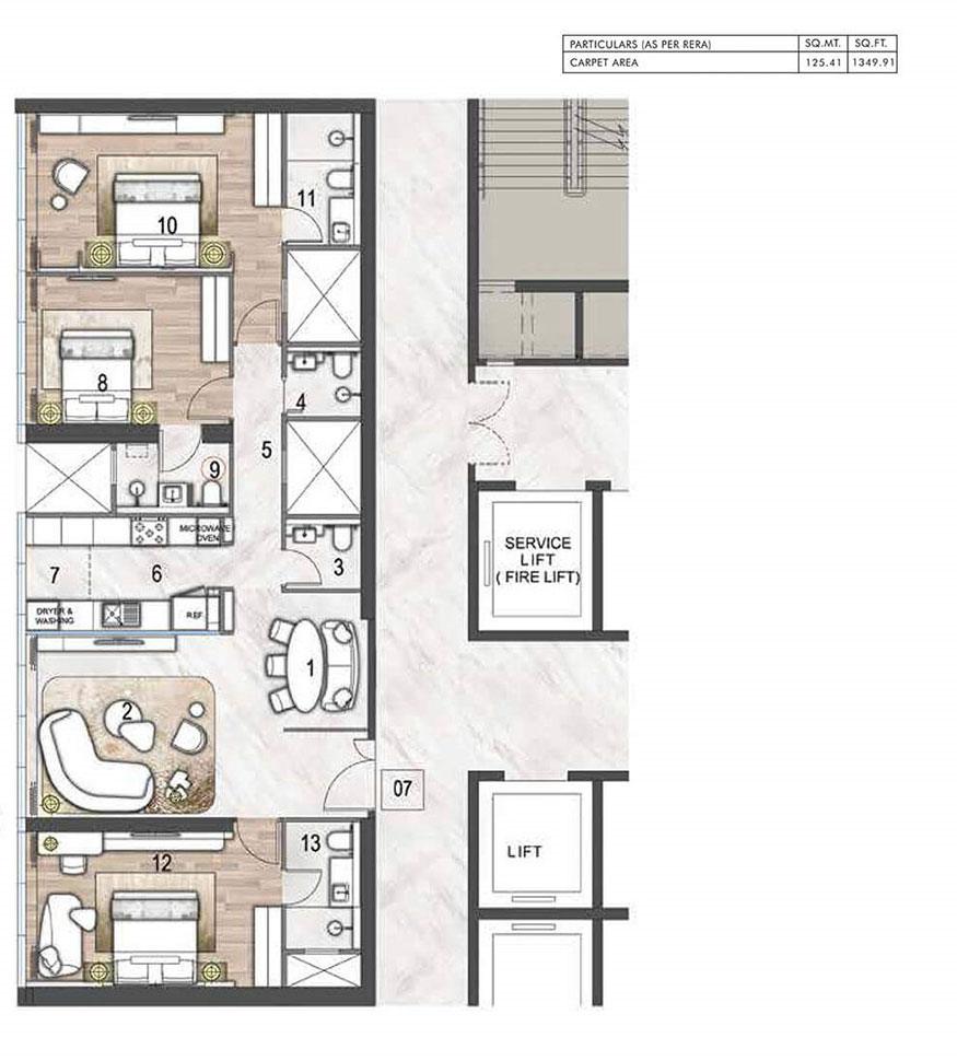 3 BHK - 1350 Sq.ft.