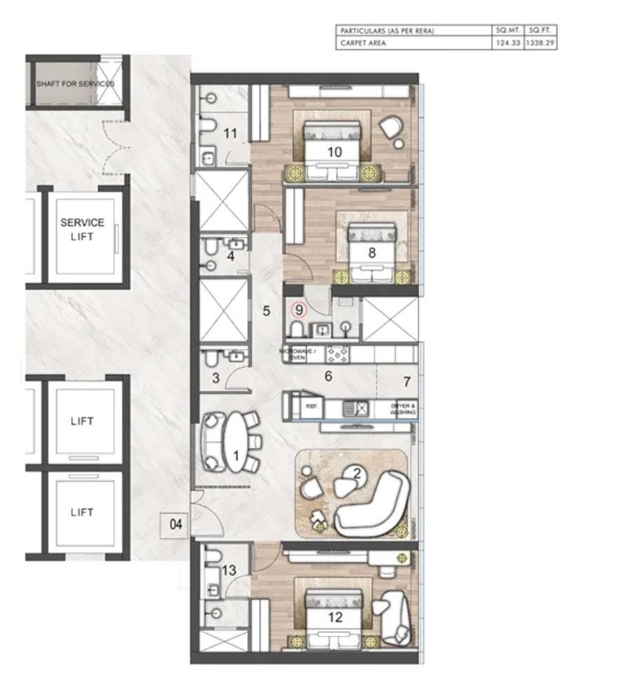 3 BHK - 1338 Sq.ft.