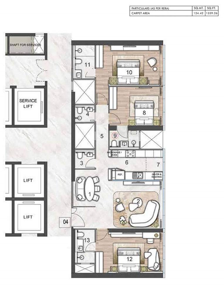 3 BHK - 1339 Sq.ft.