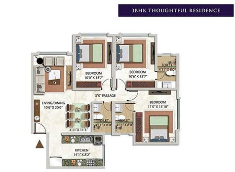 3 BHK 1033 Sq.ft.
