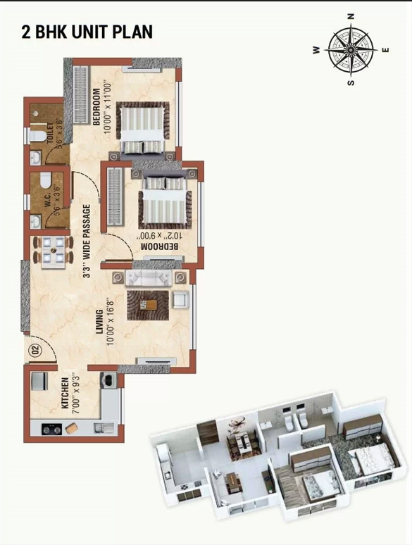 2 BHK - 560 Sq.ft.