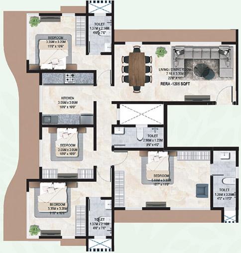 4 BHK - 1206 Sq.ft.