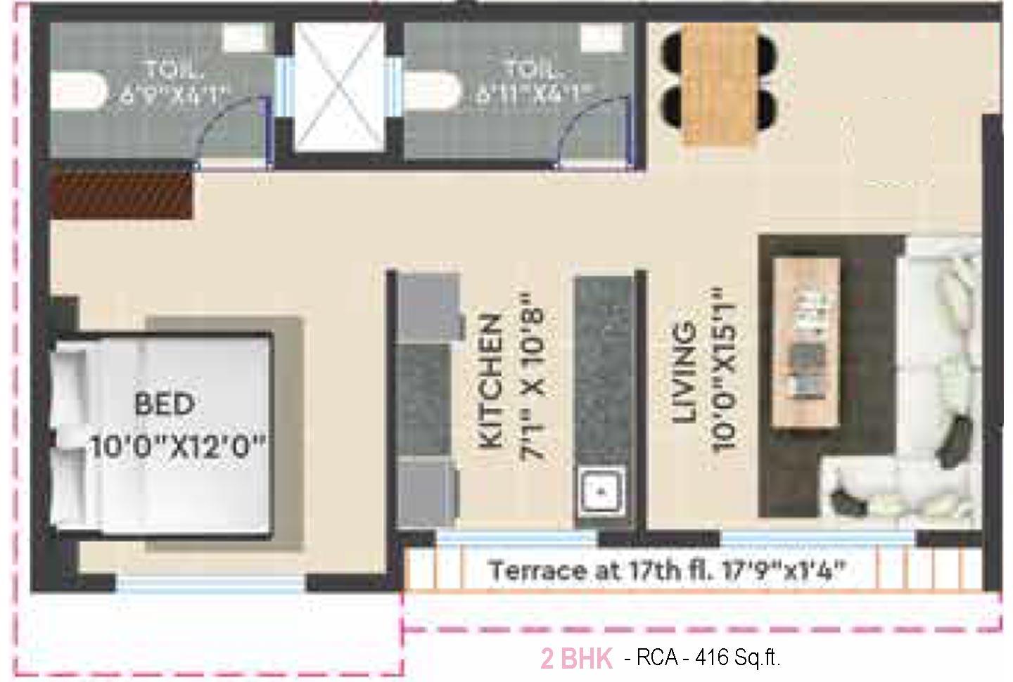 1 BHK - 416 Sq.ft.