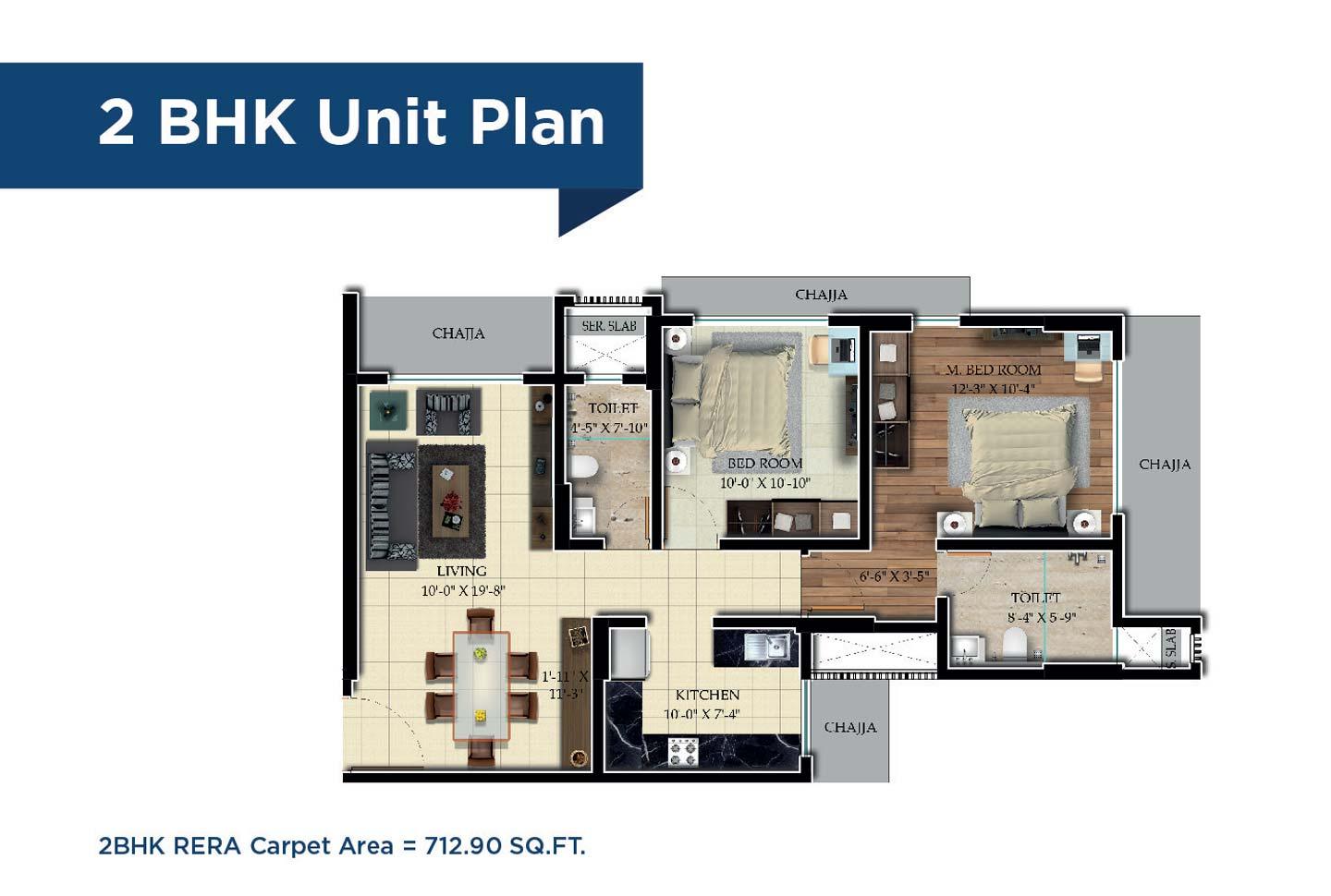 2 BHK - 713 Sq.ft.