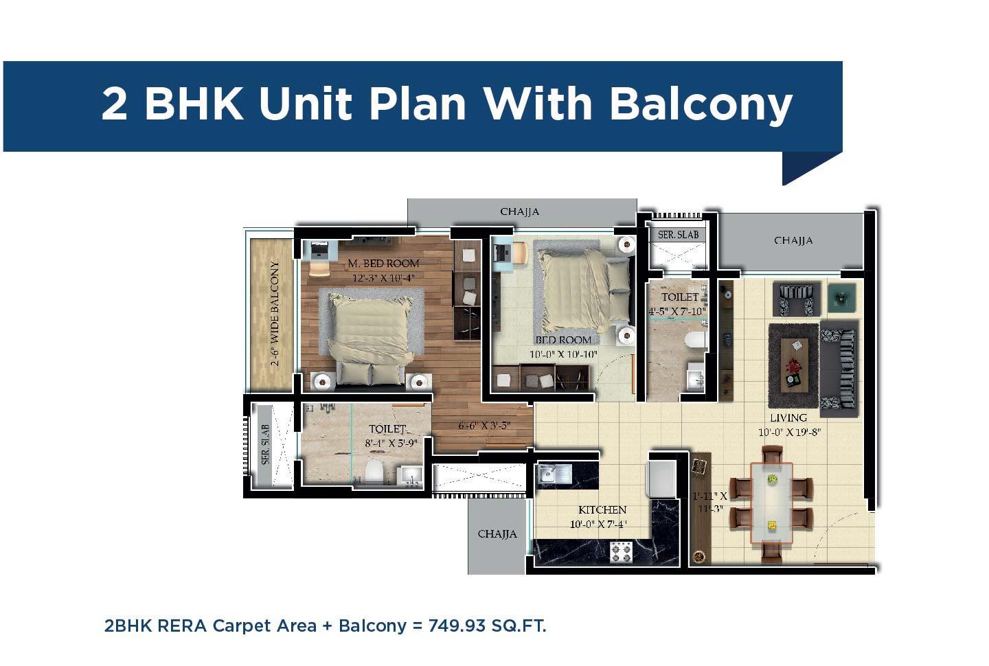 2 BHK - 750 Sq.ft.