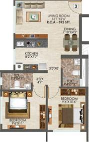 2 BHK - 592 Sq.ft.