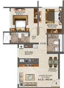 2 BHK - 595 Sq.ft.