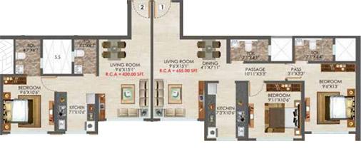 3 BHK - 1075 Sq.ft.