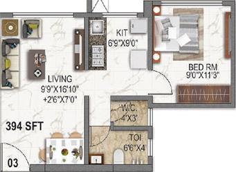 1 BHK - 394 Sq.ft.