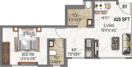 1 BHK - 420 Sq.ft.