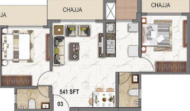 2 BHK - 541 Sq.ft.