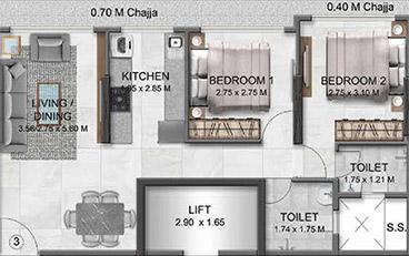 2 BHK - 620 Sq.ft.