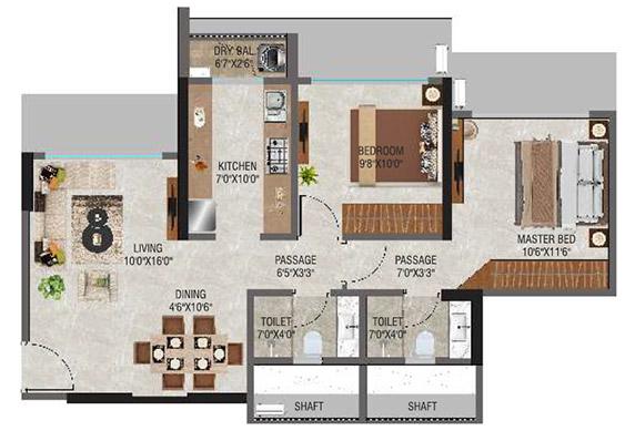 2 BHK - 650 Sq.ft.