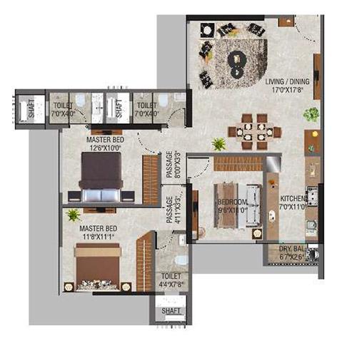 3 BHK - 931 Sq.ft.