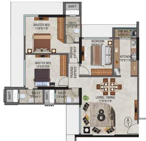 3 BHK - 975 Sq.ft.