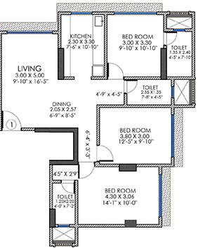 3 BHK - 871 Sq.ft.