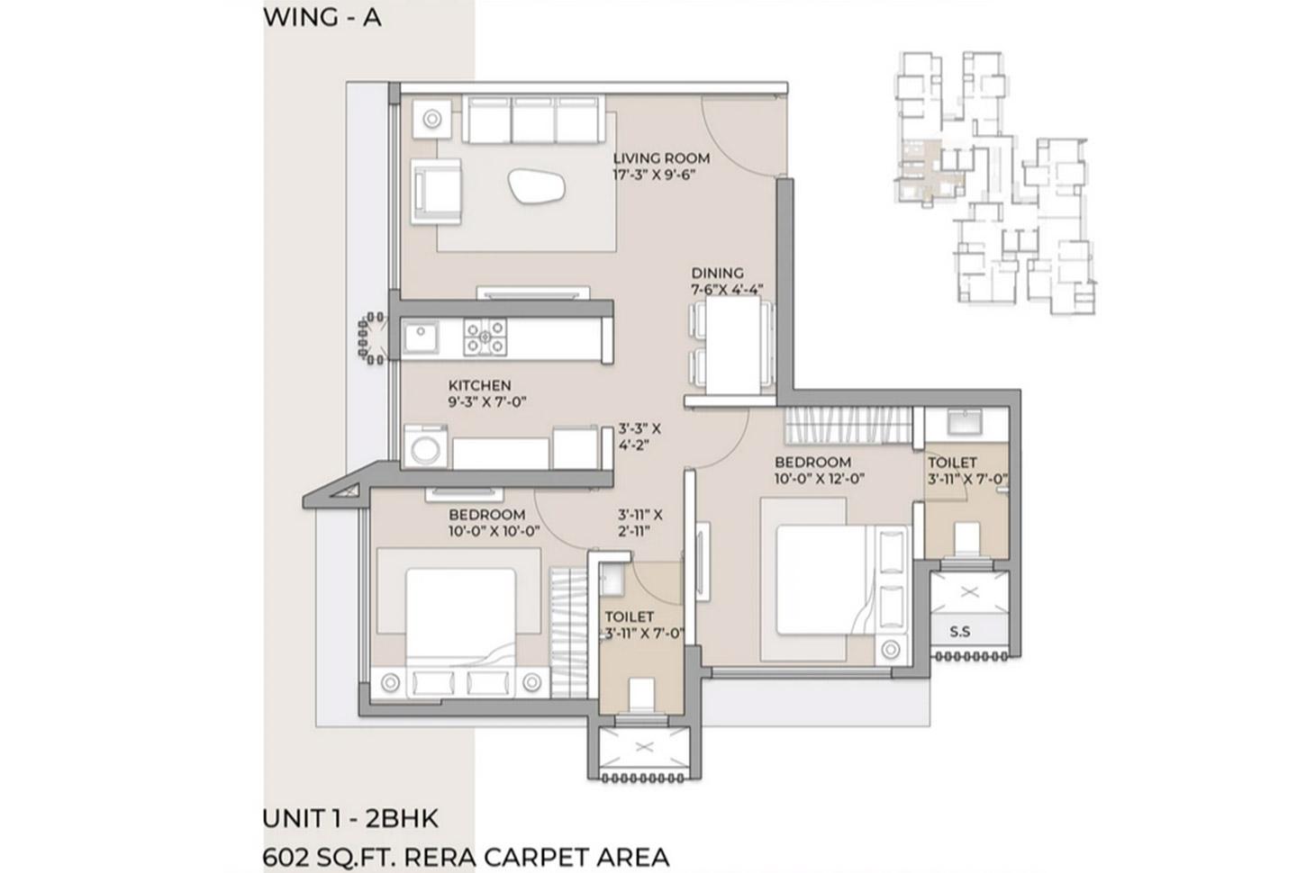 2 BHK - 602 Sq.ft.
