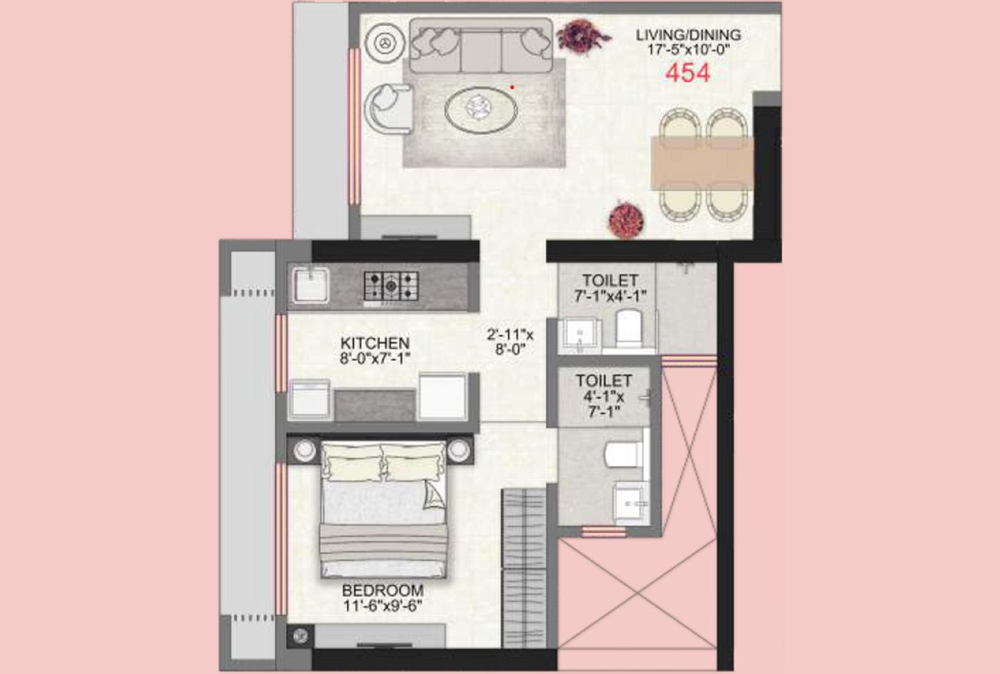 1 BHK - 454 Sq.ft.