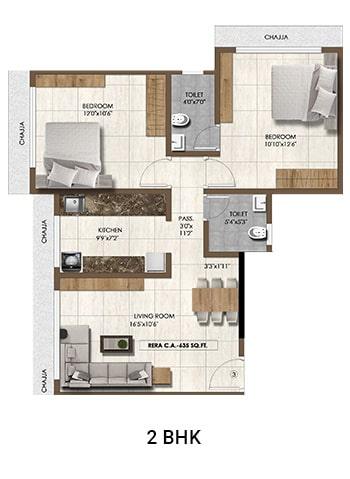 2 BHK - 635 Sq.ft.