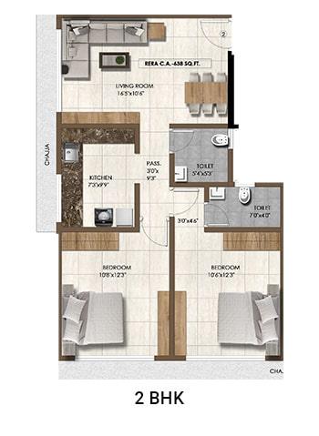 2 BHK - 638 Sq.ft.