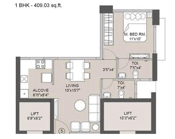 1 BHK - 409 Sq.ft.