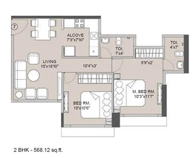2 BHK - 566 Sq.ft.