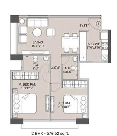 2 BHK - 577 Sq.ft.