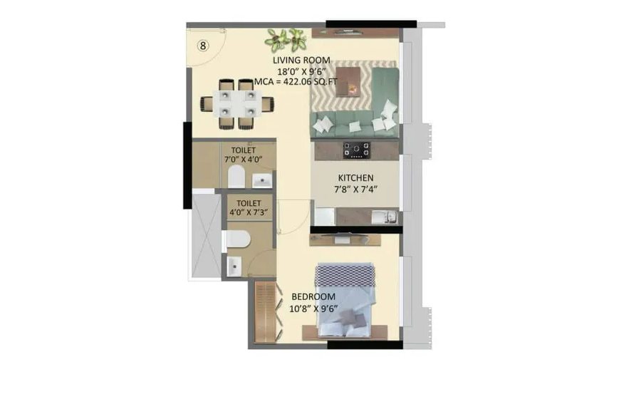 1 BHK - 422 Sq.ft.