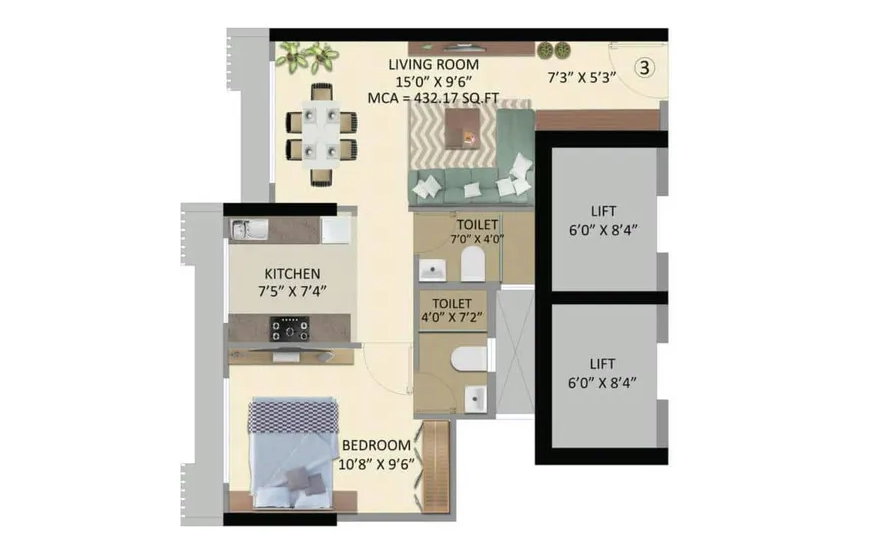 1 BHK - 432 Sq.ft.