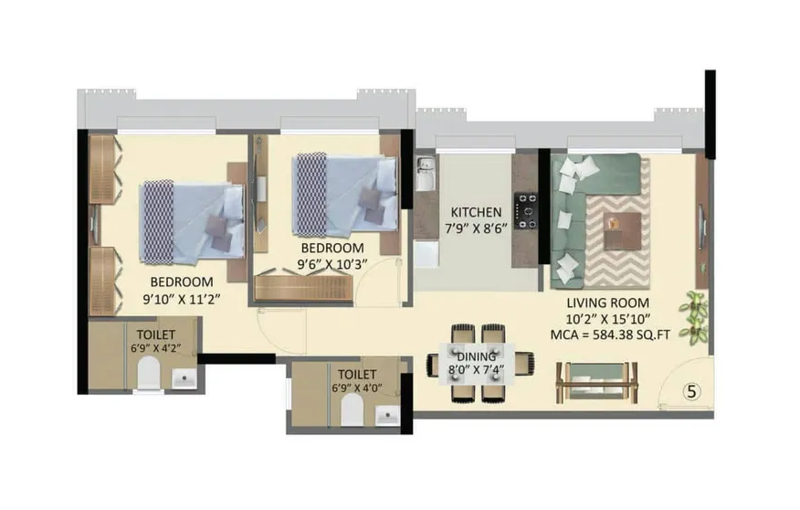 2 BHK - 584 Sq.ft.
