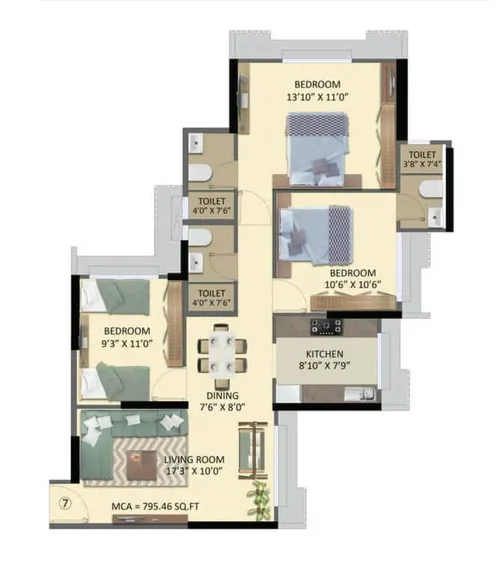 3 BHK - 795 Sq.ft.