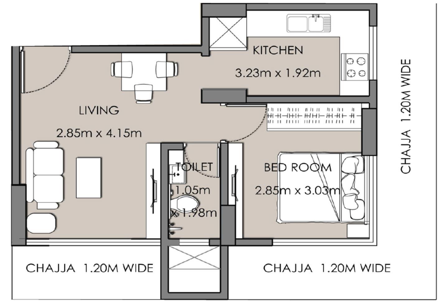 1 BHK - 350 Sq.ft.