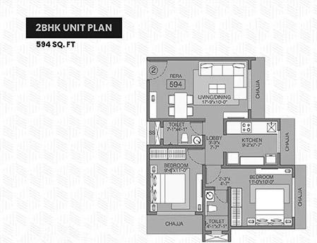 2 BHK - 594 Sq.ft.