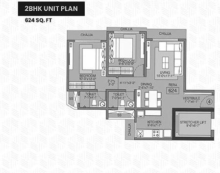 2 BHK - 624 Sq.ft.