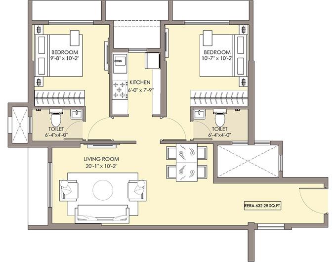 2 BHK - 632 Sq.ft.