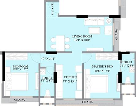 2 BHK - 689 Sq.ft.