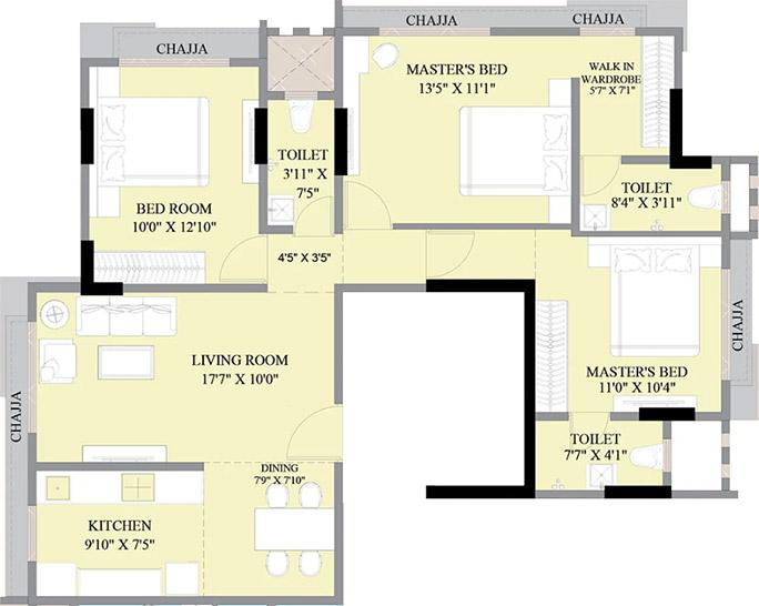 3 BHK - 926 Sq.ft.