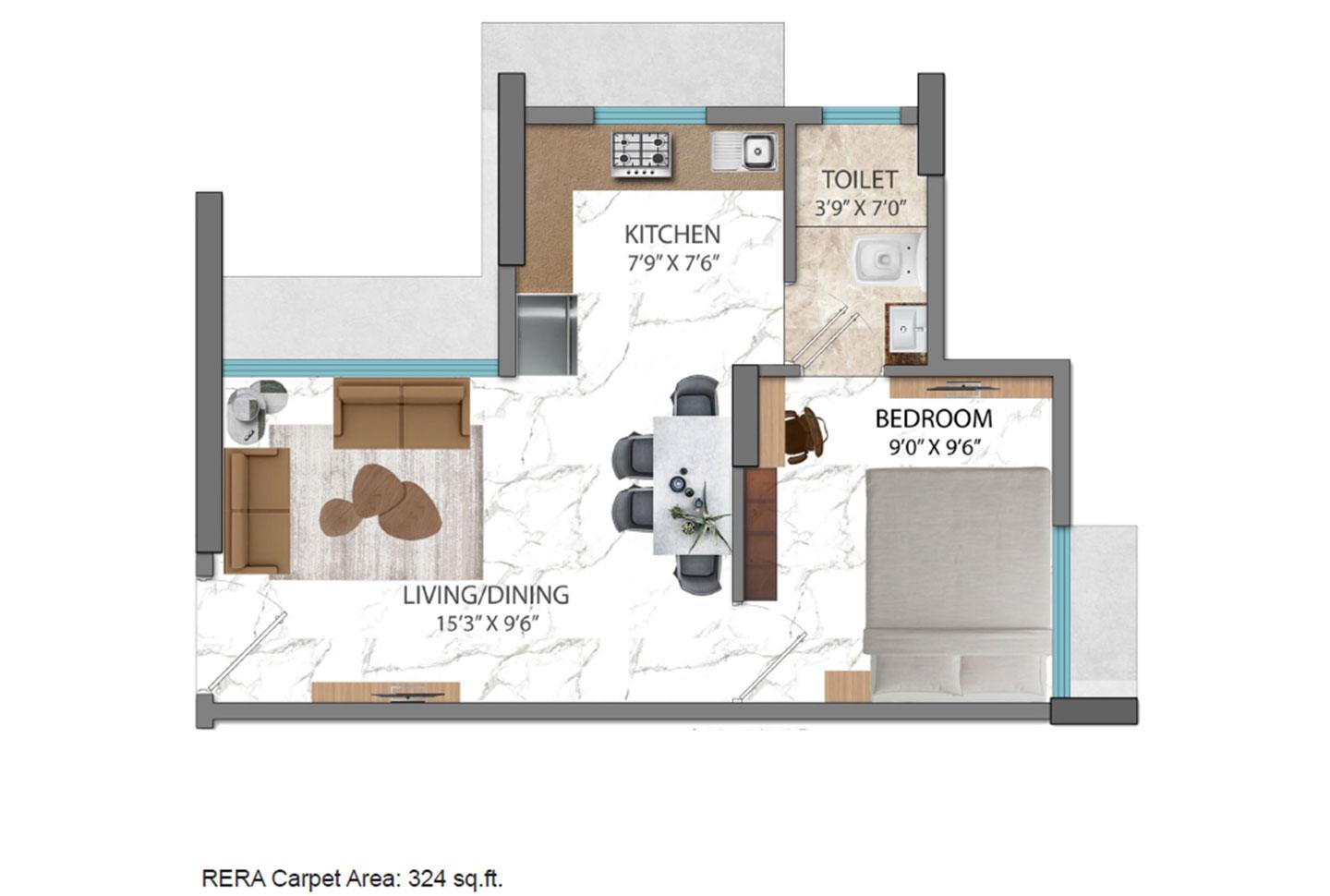 1 BHK - 324 Sq.ft.