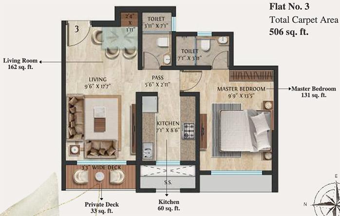 1 BHK - 506 Sq.ft.