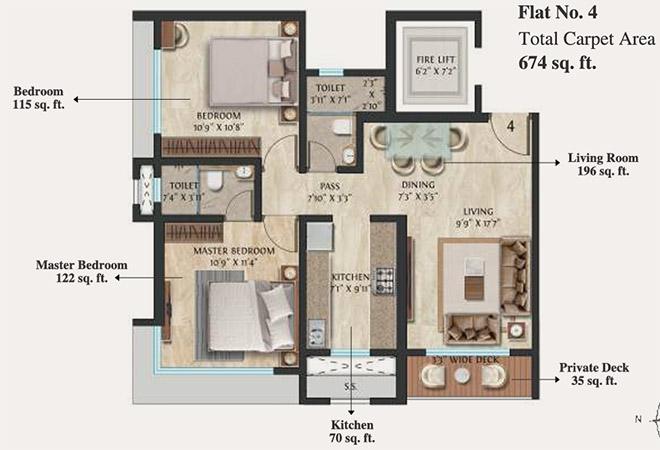 2 BHK - 674 Sq.ft.