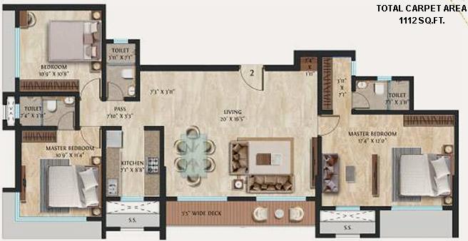 3 BHK - 1112 Sq.ft.