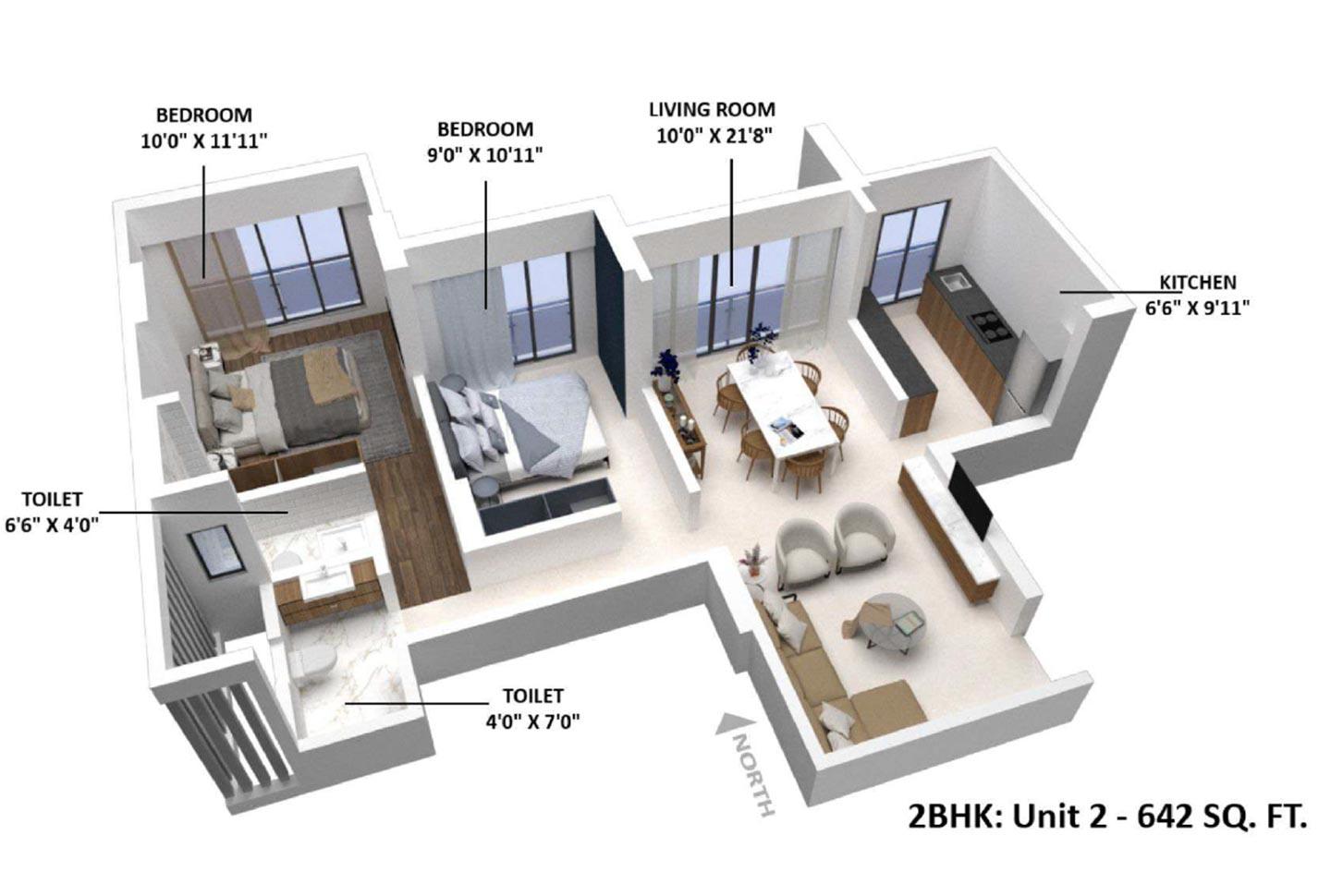 2 BHK - 642 Sq.ft.