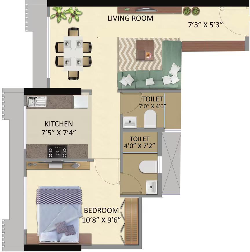 1 BHK - 444 Sq.ft.