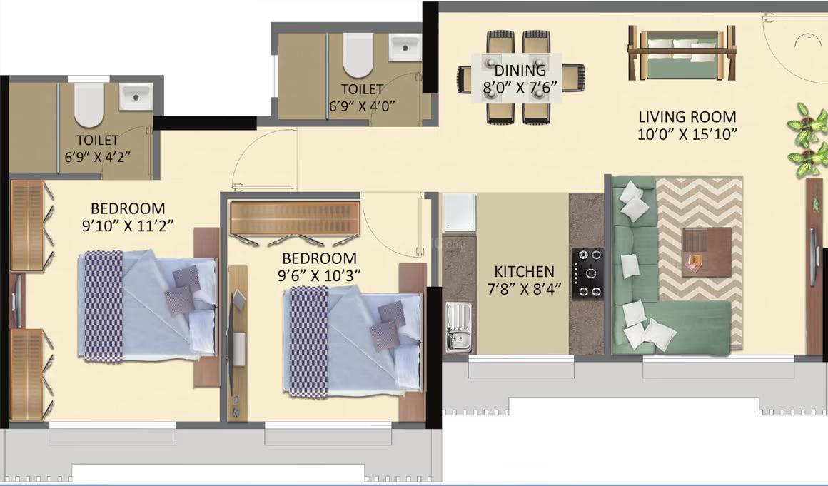 2 BHK - 623 Sq.ft.