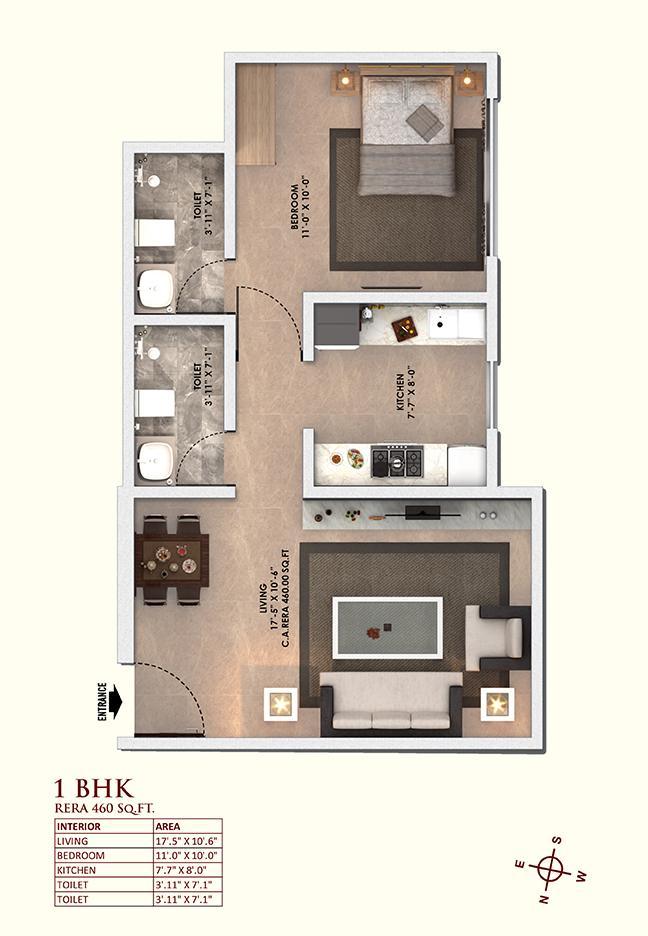 1 BHK - 363Sq.ft.